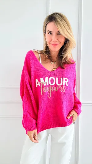 Amour Toujours V-Neck Italian Knit Sweater