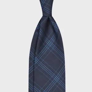 F.Marino Handmade Wool Tie 3 Folds Prince of Wales Electric Blue