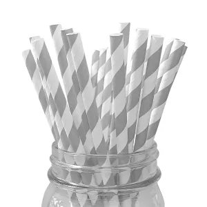 Grey Striped Paper Straws - 24 Pkt