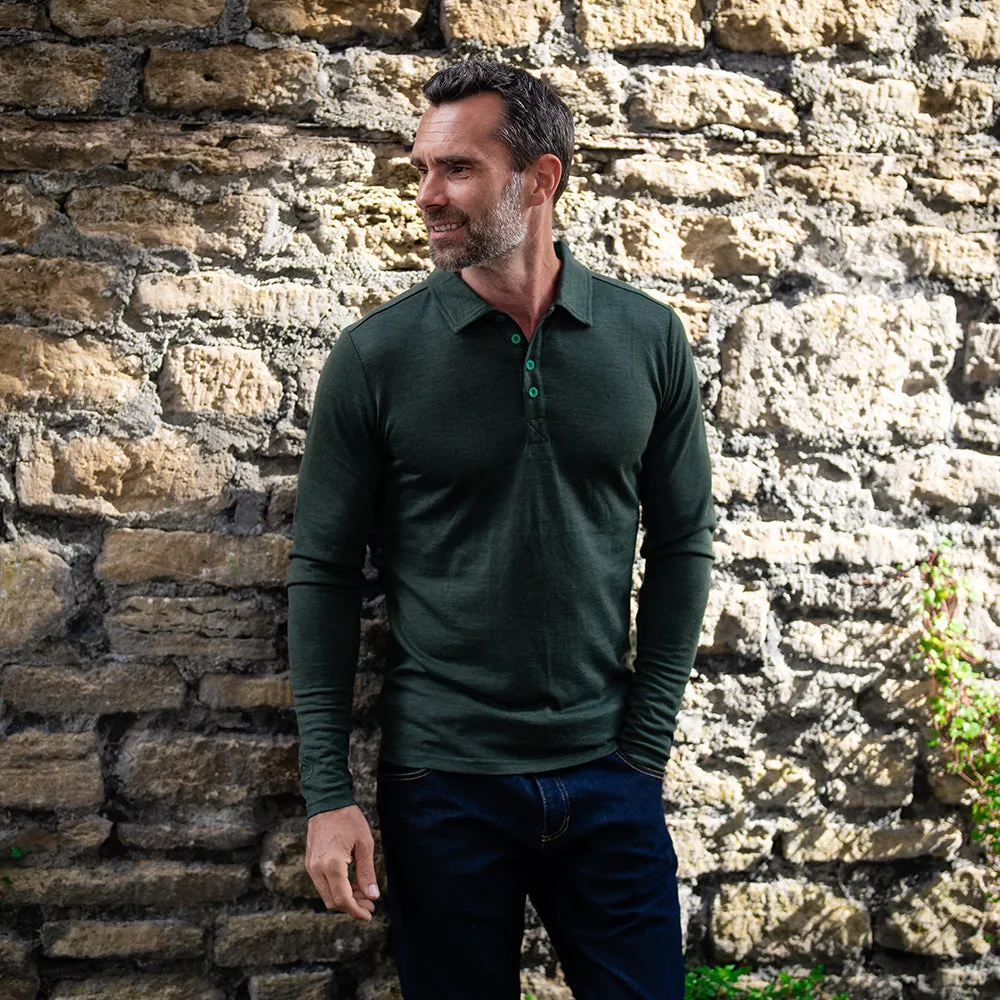 Mens Merino 200 Long Sleeve Polo Shirt (Forest/Green)