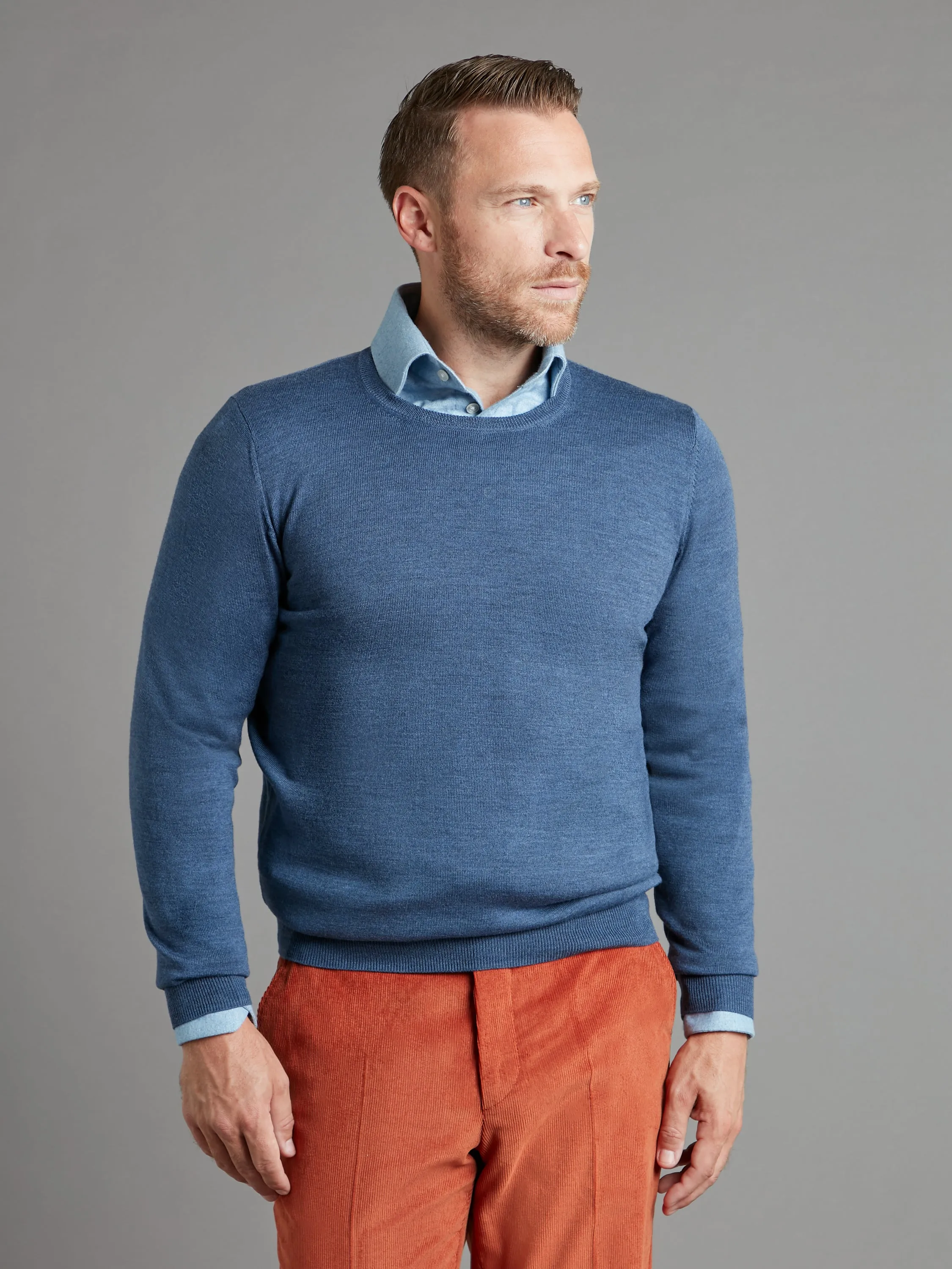 Merino Crew Neck Sweater - Denim