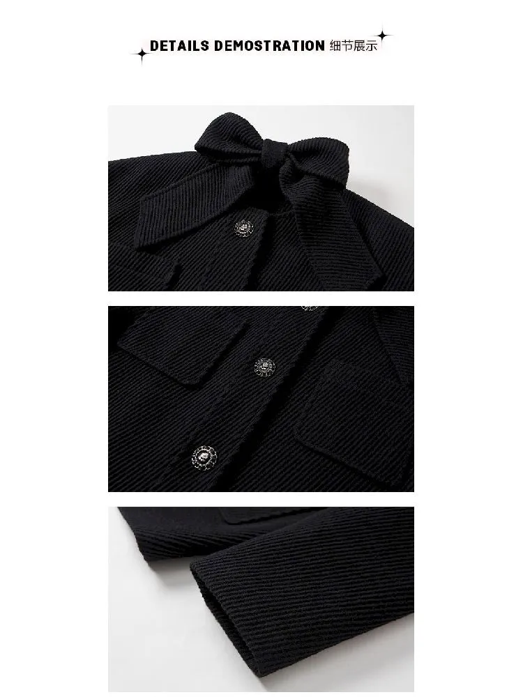 Music Lessons Wool Jacket Black Split Half Skirt Set【s0000005285】