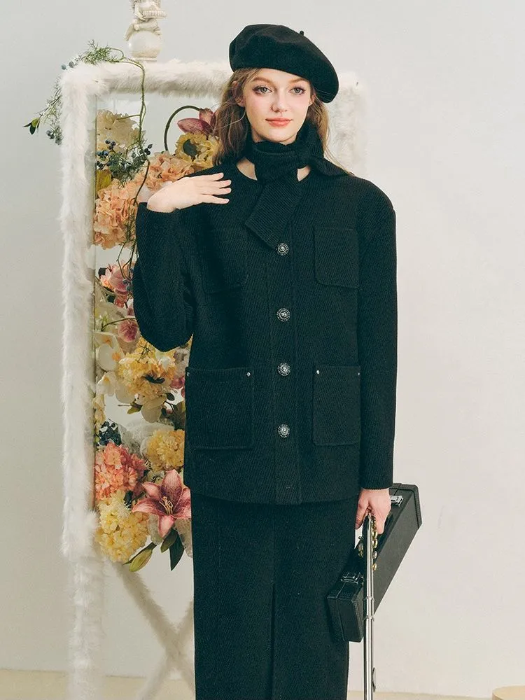 Music Lessons Wool Jacket Black Split Half Skirt Set【s0000005285】