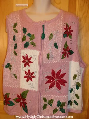 Pink Funny Ugly Sweater Vest with Dangling Ivy Zip Pull