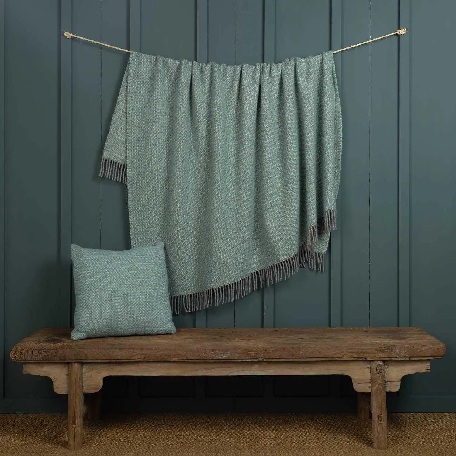 Pure New Wool Throw Aqua & Grey