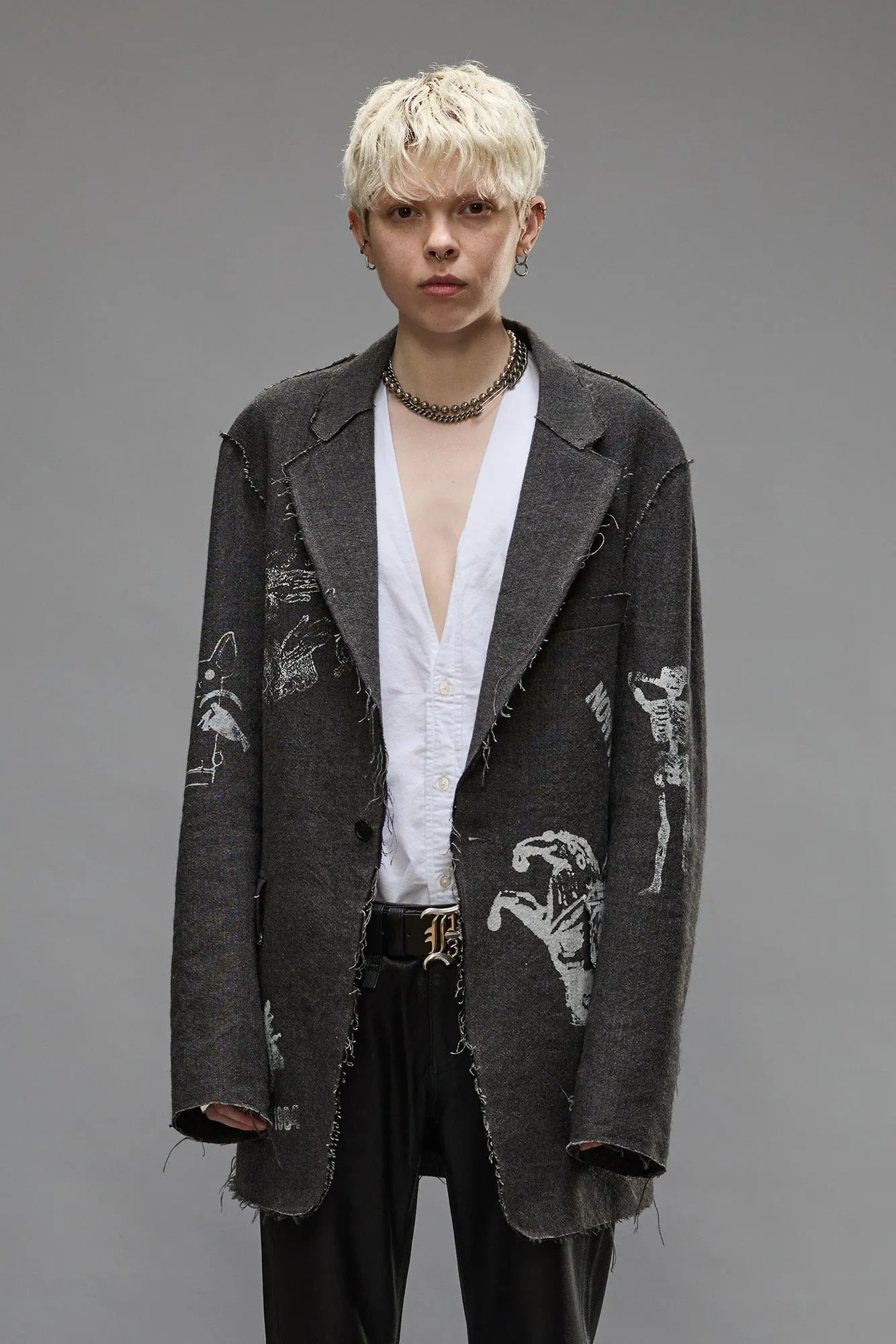 RAW CUT RAGGED BLAZER - DARK GREY