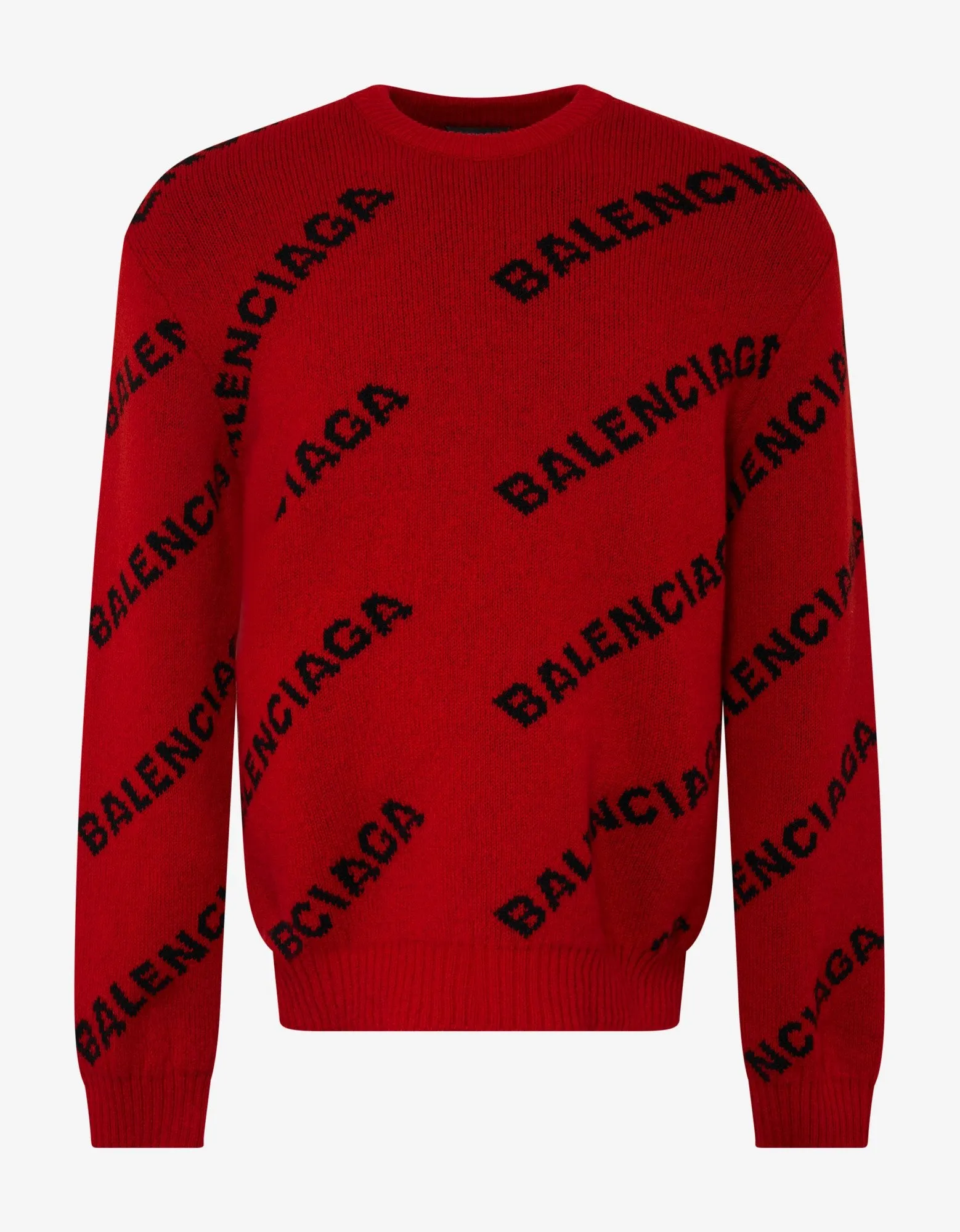 Red Logo Jacquard Crew Neck Sweater