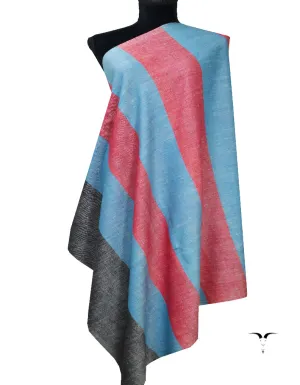 Sky Blue Red and Black Striped Pashmina Shawl 7214