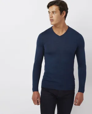 Slim fit merino wool-acrylic v-neck sweater