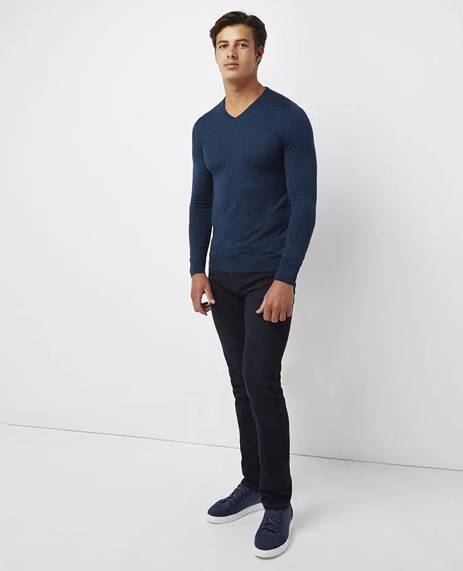 Slim fit merino wool-acrylic v-neck sweater