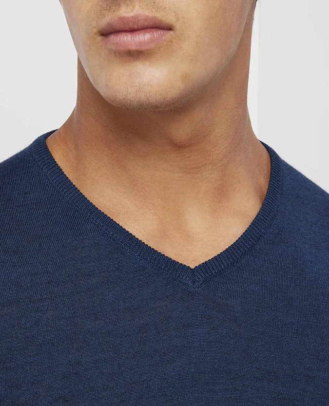 Slim fit merino wool-acrylic v-neck sweater