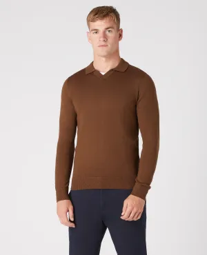 Slim Fit Merino Wool-Blend Long Sleeve Knitted Polo