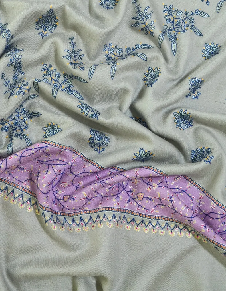 Sozni Pashmina Shawl White & Violet 5172