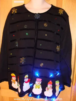 Tacky Light Up Christmas Sweater Snowmen Bling Wm or Mens XXXL