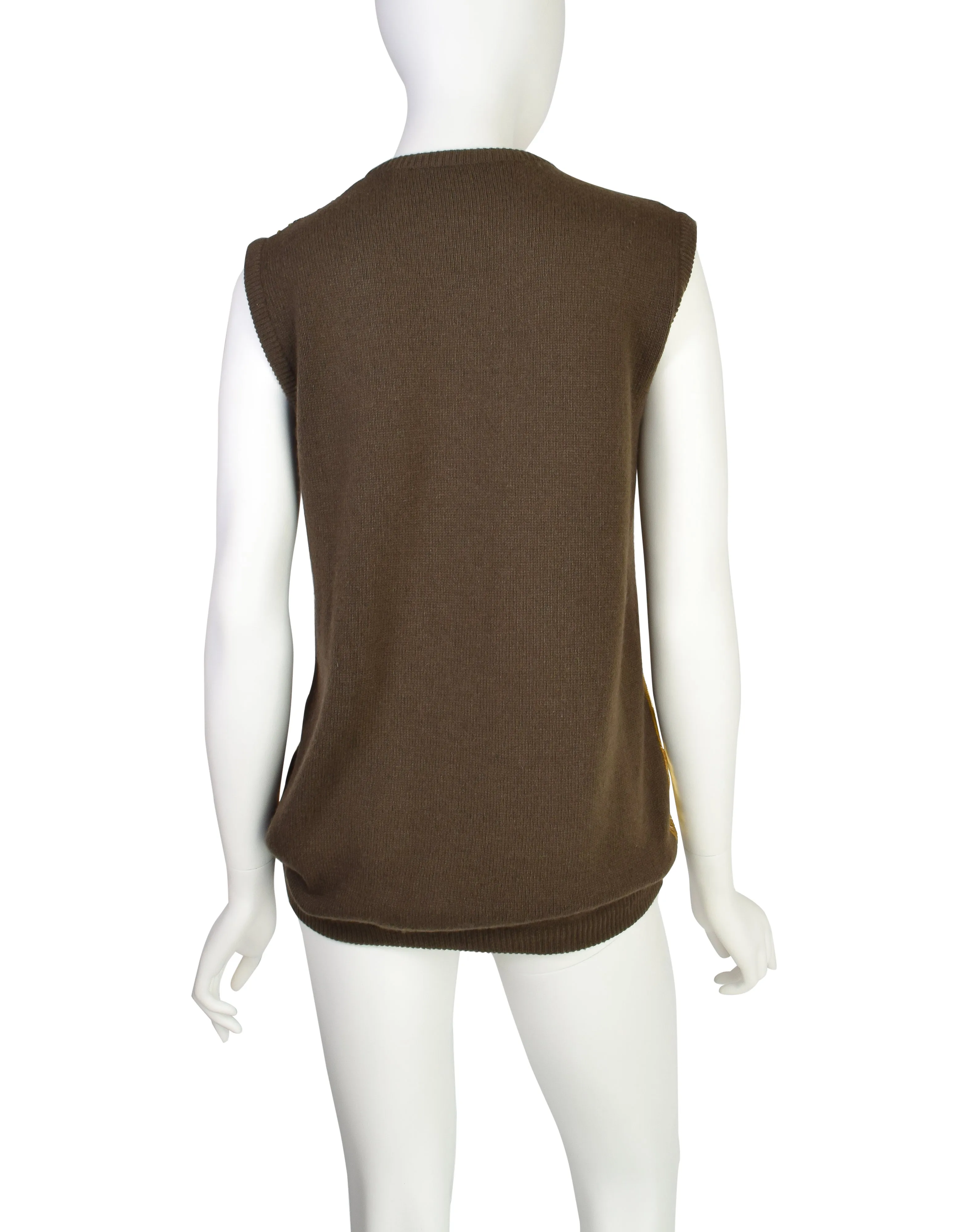 Valentino Vintage Gold Sequin Brown Knit Wool Sleeveless Sweater Vest