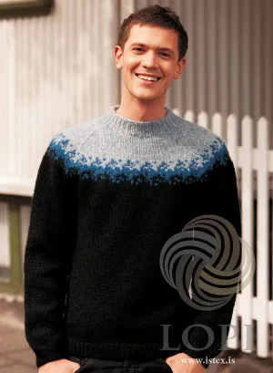 Viðar wool sweater Black Blue - Knitting Kit