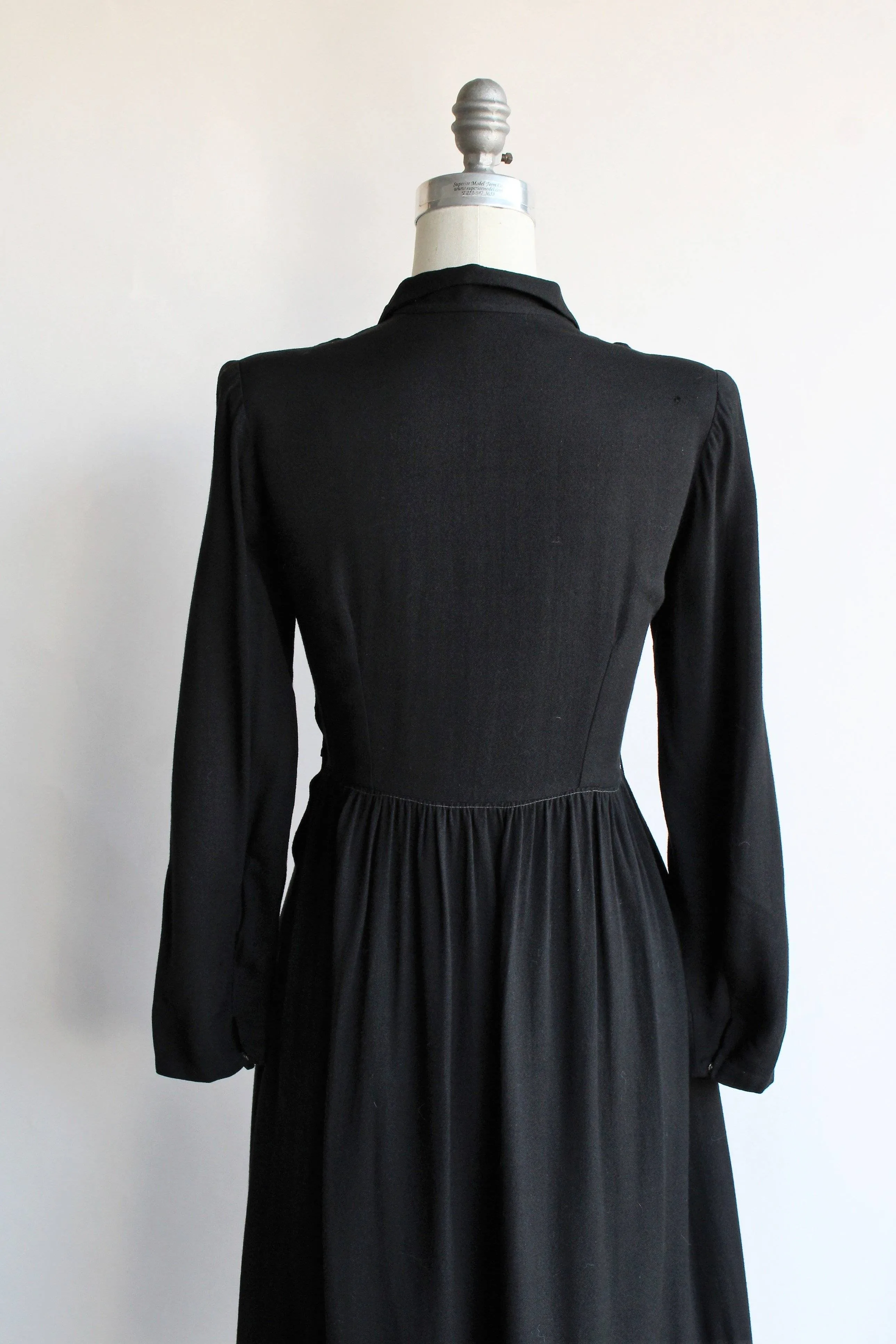 Vintage 1930s 1940s Black Wool Dress